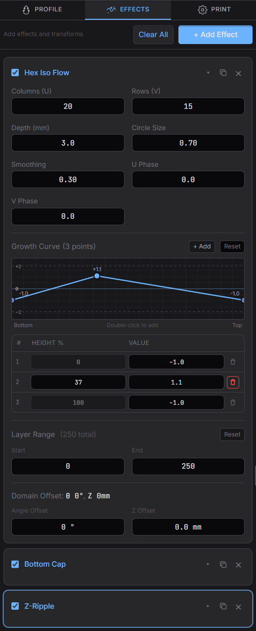 Stackable Effects UI showing modulator controls